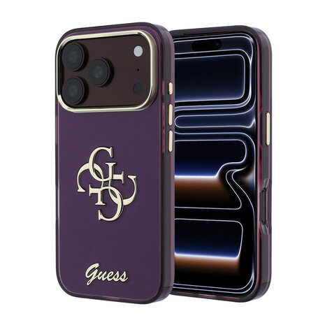 Guess Guess iPhone 18 Pro Back-Cover hul - HC IML 4G Script Metal - Burgundy Guess Guess iPhone 18 Pro Back-Cover hul - HC IML 4G Script Metal - Burgundy