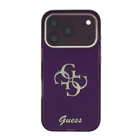 Guess Guess iPhone 18 Pro Back-Cover hul - HC IML 4G Script Metal - Burgundy Guess Guess iPhone 18 Pro Back-Cover hul - HC IML 4G Script Metal - Burgundy