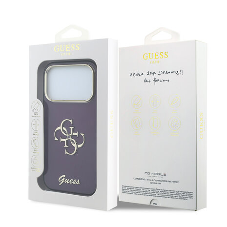 Guess Guess iPhone 18 Pro Back-Cover hul - HC IML 4G Script Metal - Burgundy Guess Guess iPhone 18 Pro Back-Cover hul - HC IML 4G Script Metal - Burgundy