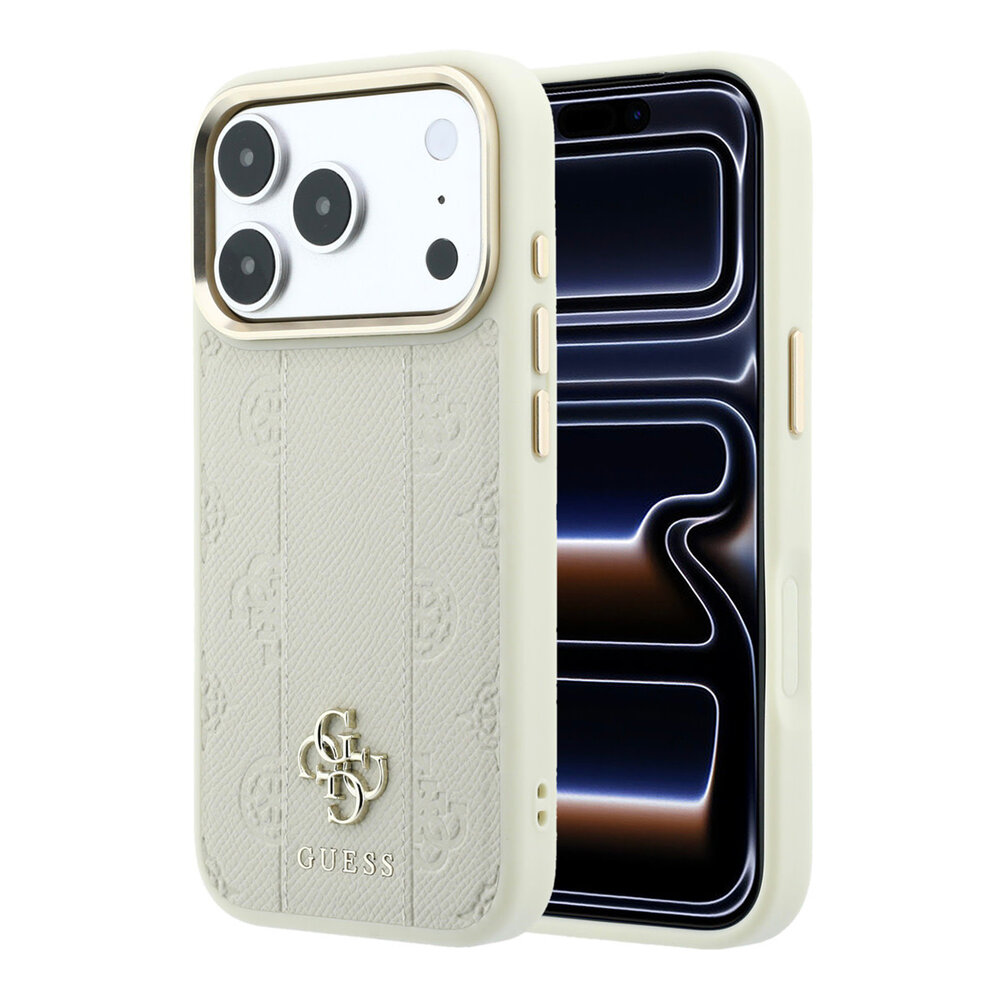 Guess Guess iPhone 18 Pro Back cover case - HC Magsafe PU Stripe HS Peony 4G Logo - Beige