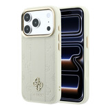 Guess Guess iPhone 18 Pro Back cover case - HC Magsafe PU Stripe HS Peony 4G Logo - Beige Guess Guess iPhone 18 Pro Back cover case - HC Magsafe PU Stripe HS Peony 4G Logo - Beige