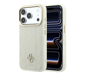 Guess Guess iPhone 18 Pro Back cover case - HC Magsafe PU Stripe HS Peony 4G Logo - Beige Guess Guess iPhone 18 Pro Back cover case - HC Magsafe PU Stripe HS Peony 4G Logo - Beige