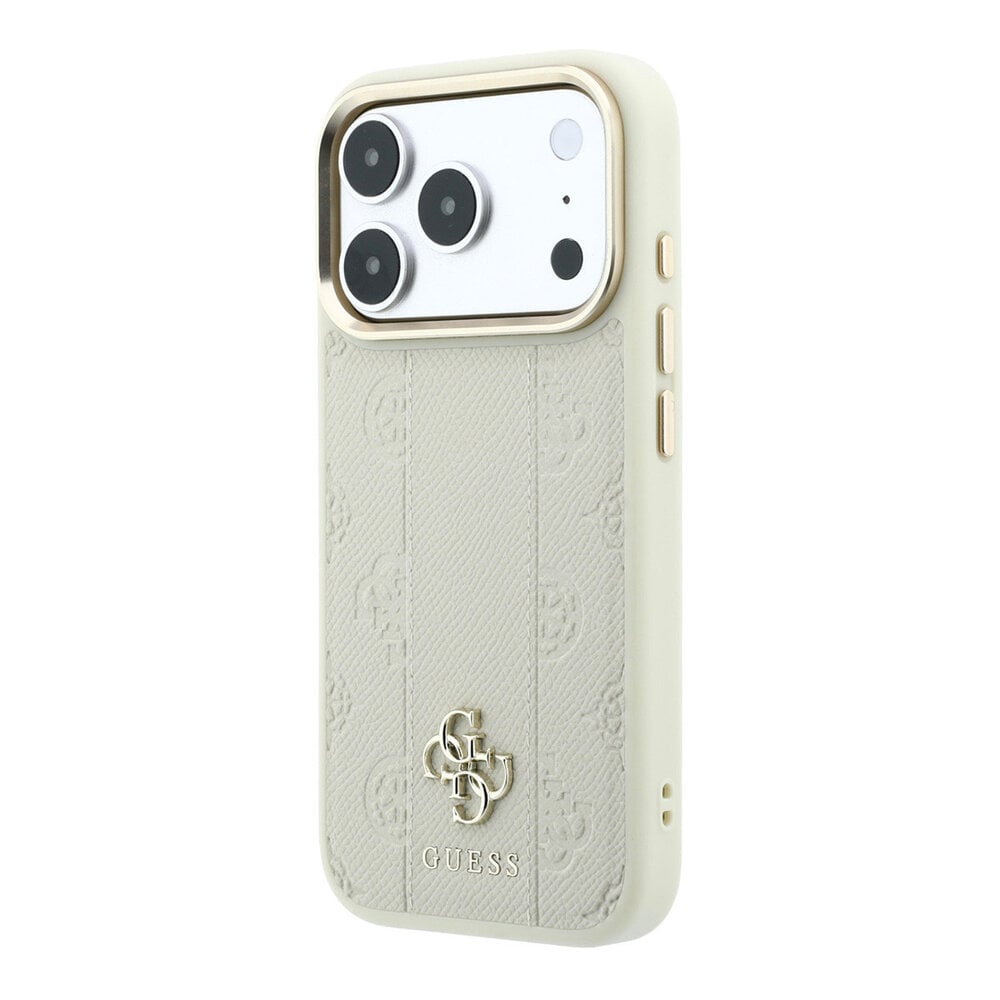 Guess Guess iPhone 18 Pro Back cover coque - HC Magsafe PU Stripe HS Peony 4G Logo - Beige Guess Guess iPhone 18 Pro Back cover coque - HC Magsafe PU Stripe HS Peony 4G Logo - Beige