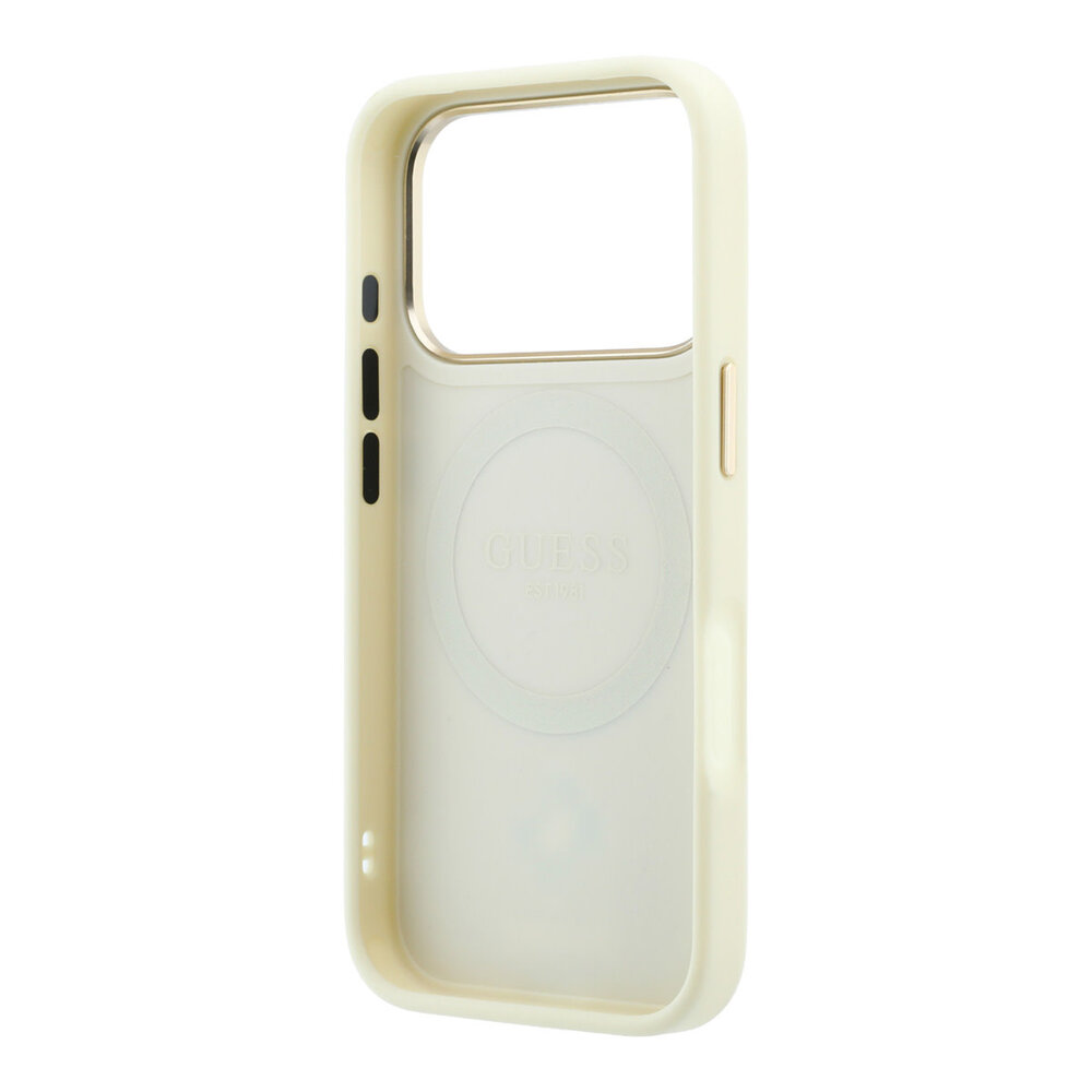 Guess Guess iPhone 18 Pro Back-Cover hul - HC Magsafe PU Stripe HS Peony 4G Logo - Beige Guess Guess iPhone 18 Pro Back-Cover hul - HC Magsafe PU Stripe HS Peony 4G Logo - Beige
