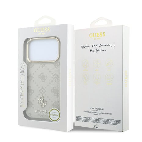 Guess Guess iPhone 18 Pro Back cover coque - HC Magsafe PU Stripe HS Peony 4G Logo - Beige Guess Guess iPhone 18 Pro Back cover coque - HC Magsafe PU Stripe HS Peony 4G Logo - Beige