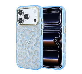 Guess Guess iPhone 18 Pro Back-Cover hul - HC Magsafe IML Leopard Glitter Triangle Logo - Hellblau