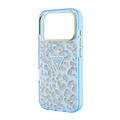 Guess Guess iPhone 18 Pro/iPhone 17 Pro Hartschalenhülle MagSafe IML Leopardenmuster Glitzer Dreieckiges Logo - Hellblau