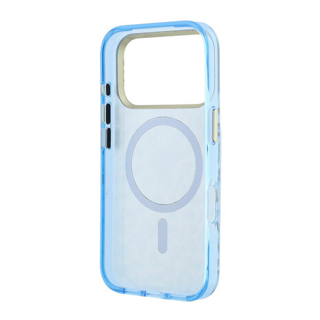 Guess Guess iPhone 18 Pro Back cover case - HC Magsafe IML Leopard Glitter Triangle Logo - Light Blue