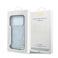 Guess Guess iPhone 18 Pro/iPhone 17 Pro Hardcasehoesje MagSafe IML Luipaardpatroon Glitter Driehoekig logo - Lichtblauw