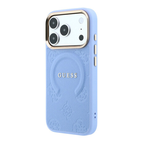 Guess Guess iPhone 18 Pro Backcover hoesje - HC Magsafe Saffiano HS Peony & Ring - LichtBlauw Guess Guess iPhone 18 Pro Backcover hoesje - HC Magsafe Saffiano HS Peony & Ring - LichtBlauw