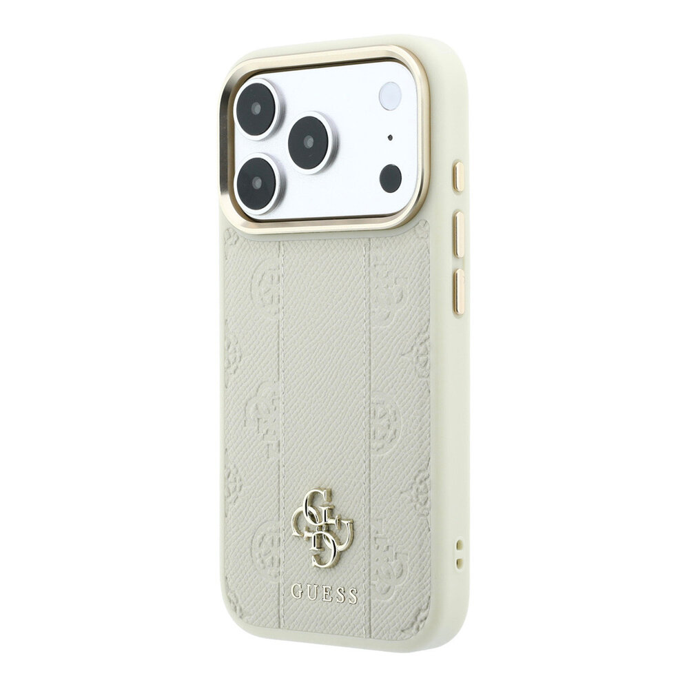 Guess Guess iPhone 18 Pro Max Back cover case - HC Magsafe PU Stripe HS Peony 4G Logo - Beige