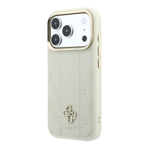 Guess Guess iPhone 18 Pro Max/iPhone 17 Pro Max Hartschalenhülle MagSafe PU Streifen HS Pfingstrose 4G-Logo - Beige