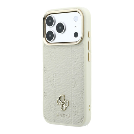 Guess Guess iPhone 18 Pro Max Back cover case - HC Magsafe PU Stripe HS Peony 4G Logo - Beige