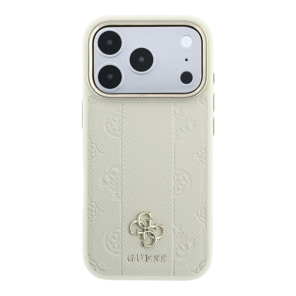 Guess Guess iPhone 18 Pro Max Back cover case - HC Magsafe PU Stripe HS Peony 4G Logo - Beige