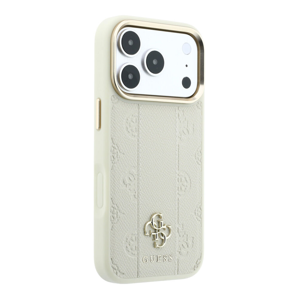 Guess Guess iPhone 18 Pro Max Back cover case - HC Magsafe PU Stripe HS Peony 4G Logo - Beige