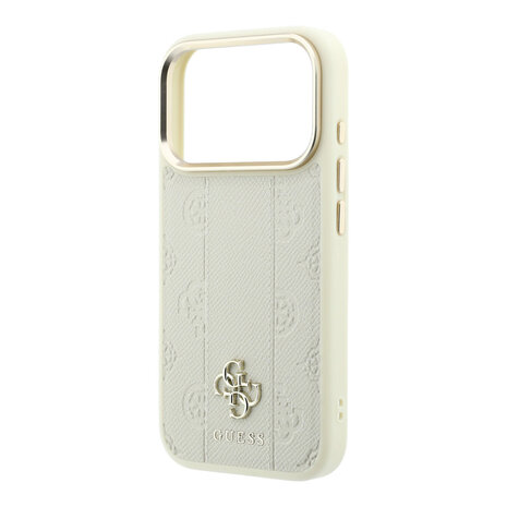 Guess Guess iPhone 18 Pro Max Back cover case - HC Magsafe PU Stripe HS Peony 4G Logo - Beige
