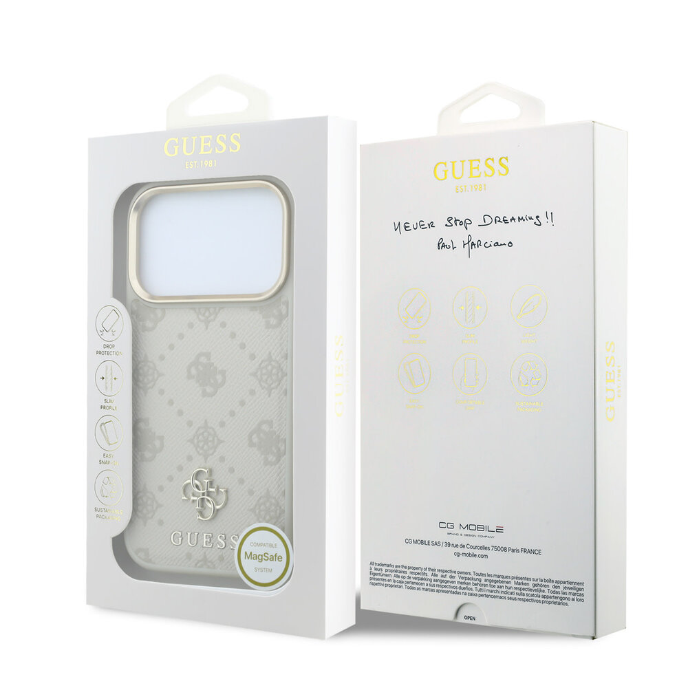 Guess Guess iPhone 18 Pro Max Back cover case - HC Magsafe PU Stripe HS Peony 4G Logo - Beige