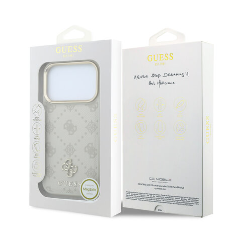 Guess Guess iPhone 18 Pro Max Back cover case - HC Magsafe PU Stripe HS Peony 4G Logo - Beige