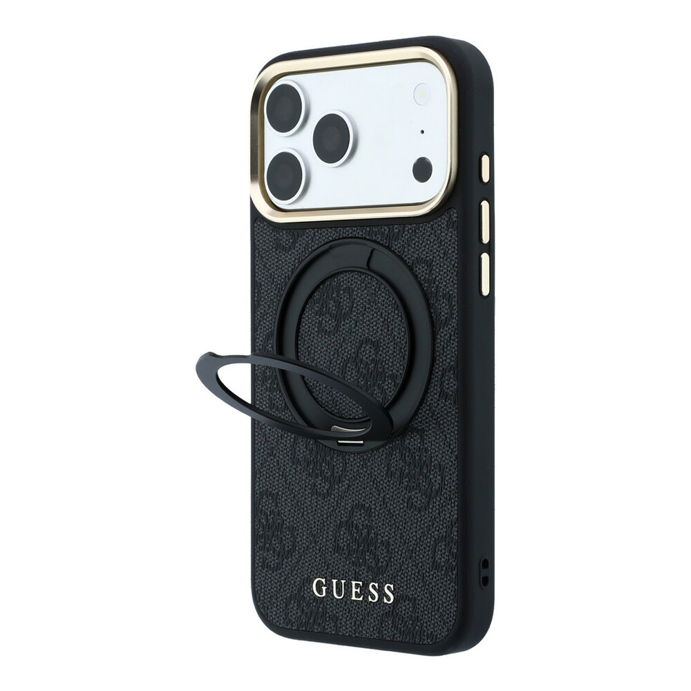 Guess Guess iPhone 18 Pro Max Back cover case - HC Magsafe Ring Stand 360 4G PU Classic Logo - Black