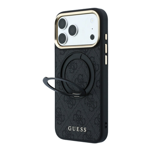Guess Guess iPhone 18 Pro Max/iPhone 17 Pro Max Hartschalenhülle MagSafe PU 4G 360° Ringständer Klassisches Logo - Schwarz