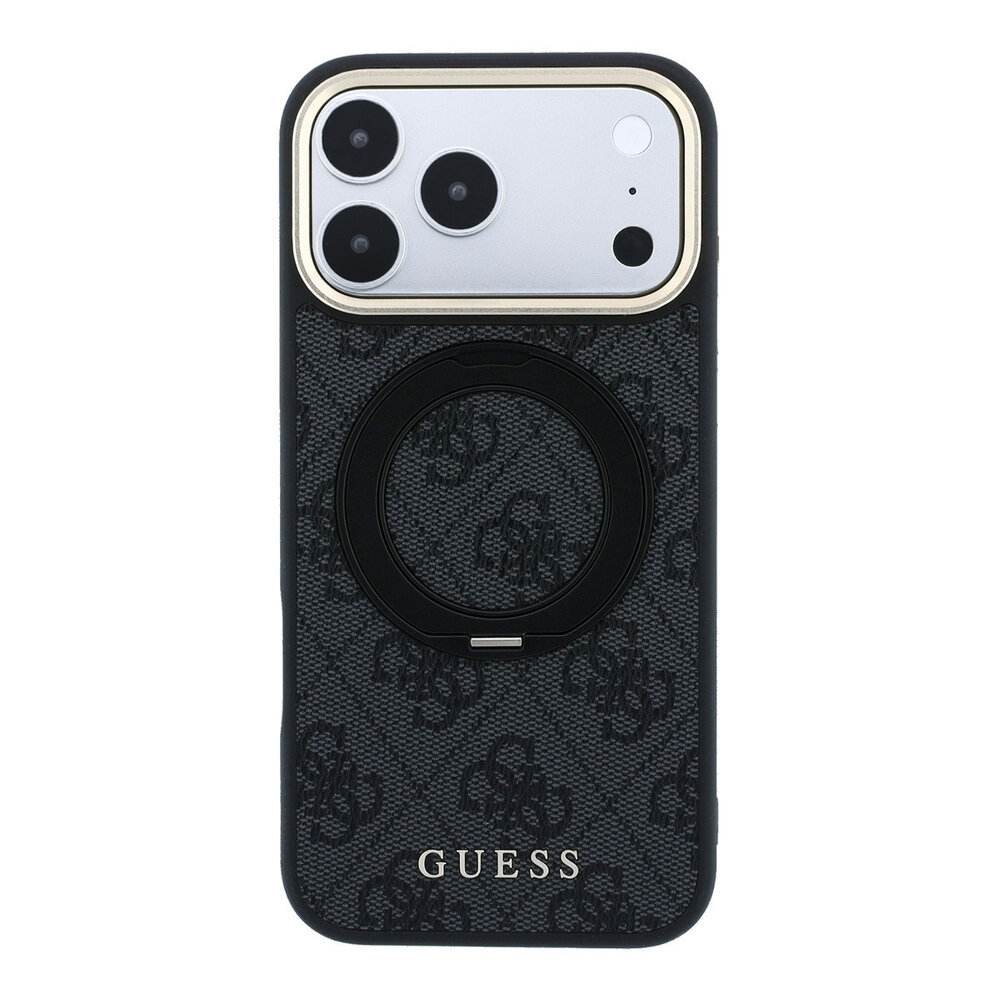 Guess Guess iPhone 18 Pro Max Back cover case - HC Magsafe Ring Stand 360 4G PU Classic Logo - Black