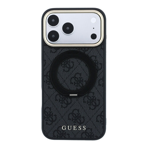 Guess Guess iPhone 18 Pro Max/iPhone 17 Pro Max Hartschalenhülle MagSafe PU 4G 360° Ringständer Klassisches Logo - Schwarz