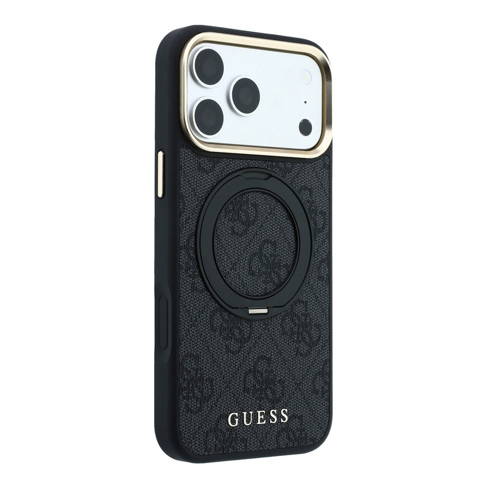 Guess Guess iPhone 18 Pro Max Back cover case - HC Magsafe Ring Stand 360 4G PU Classic Logo - Black
