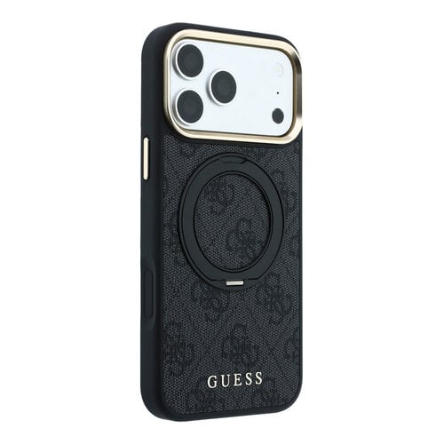 Guess Guess iPhone 18 Pro Max/iPhone 17 Pro Max Hartschalenhülle MagSafe PU 4G 360° Ringständer Klassisches Logo - Schwarz