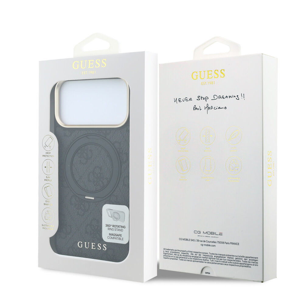 Guess Guess iPhone 18 Pro Max Back cover case - HC Magsafe Ring Stand 360 4G PU Classic Logo - Black