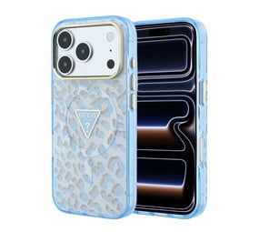 Guess Guess iPhone 18 Pro Max Back cover case - HC Magsafe IML Leopard Glitter Triangle Logo - Light Blue