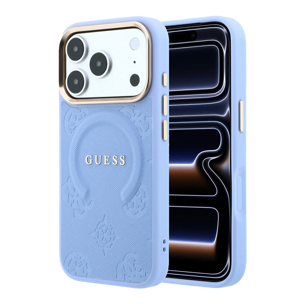 Guess Guess iPhone 18 Pro Max Back cover case - HC Magsafe Saffiano HS Peony & Ring - Light Blue