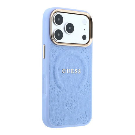 Guess Guess iPhone 18 Pro Max Back cover case - HC Magsafe Saffiano HS Peony & Ring - Light Blue