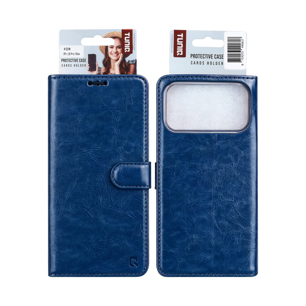 TUNIQ TUNIQ iPhone 18 Pro Max Back cover case - PU+TPU Booktype Case - Blue