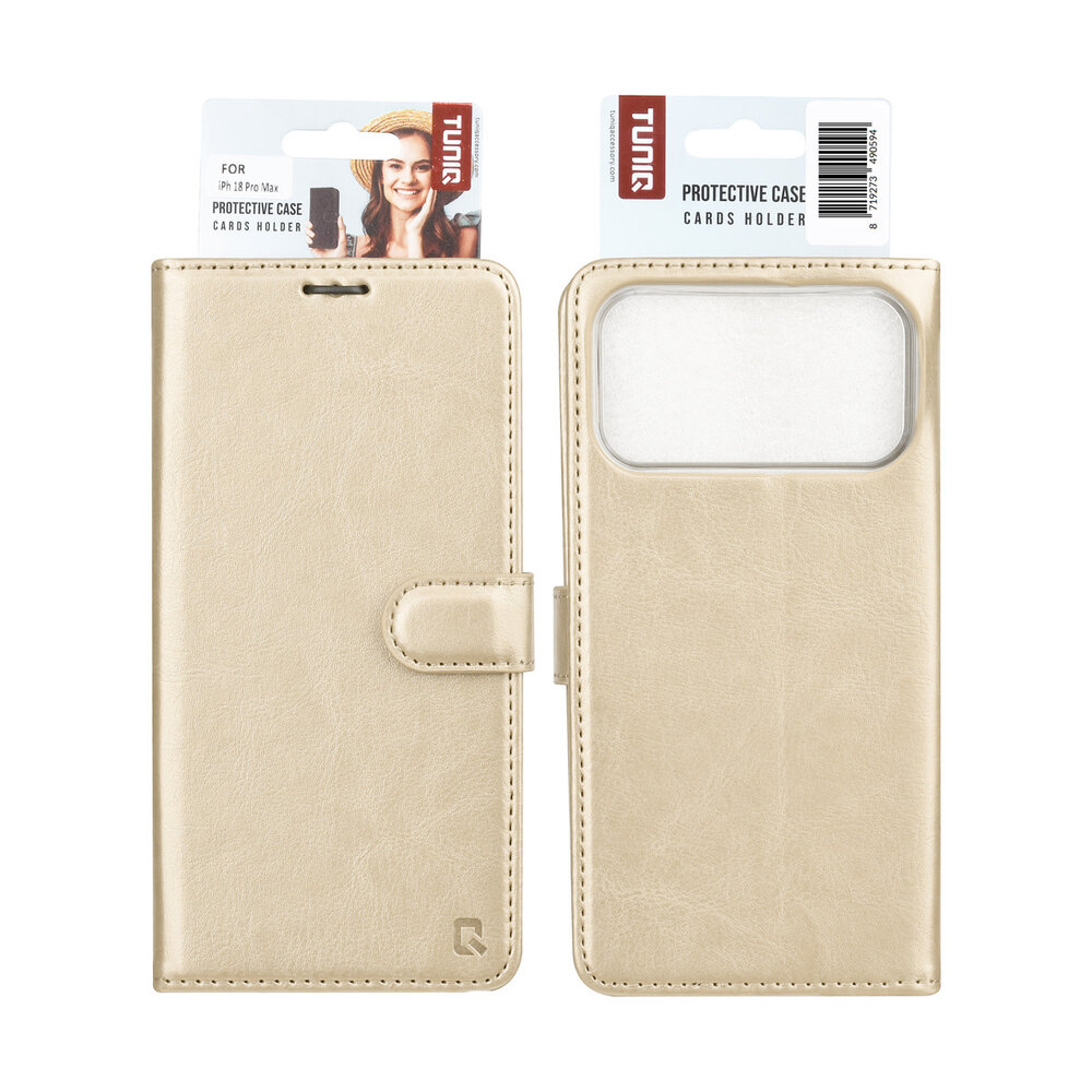 TUNIQ TUNIQ iPhone 18 Pro Max Back cover case - PU+TPU Booktype Case - Gold
