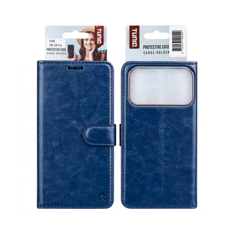 TUNIQ TUNIQ iPhone 18 Pro Back cover case - PU+TPU Booktype Case - Blue