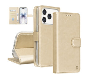 TUNIQ TUNIQ iPhone 18 Pro Back cover case - PU+TPU Booktype Case - Gold TUNIQ TUNIQ iPhone 18 Pro Back cover case - PU+TPU Booktype Case - Gold