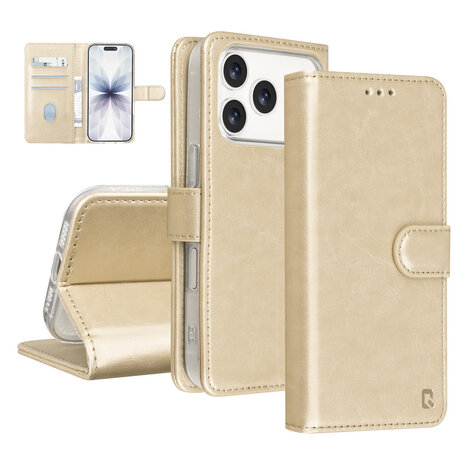 TUNIQ TUNIQ iPhone 18 Pro Back cover case - PU+TPU Booktype Case - Gold