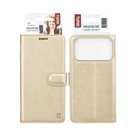 TUNIQ TUNIQ iPhone 18 Pro Back cover case - PU+TPU Booktype Case - Gold