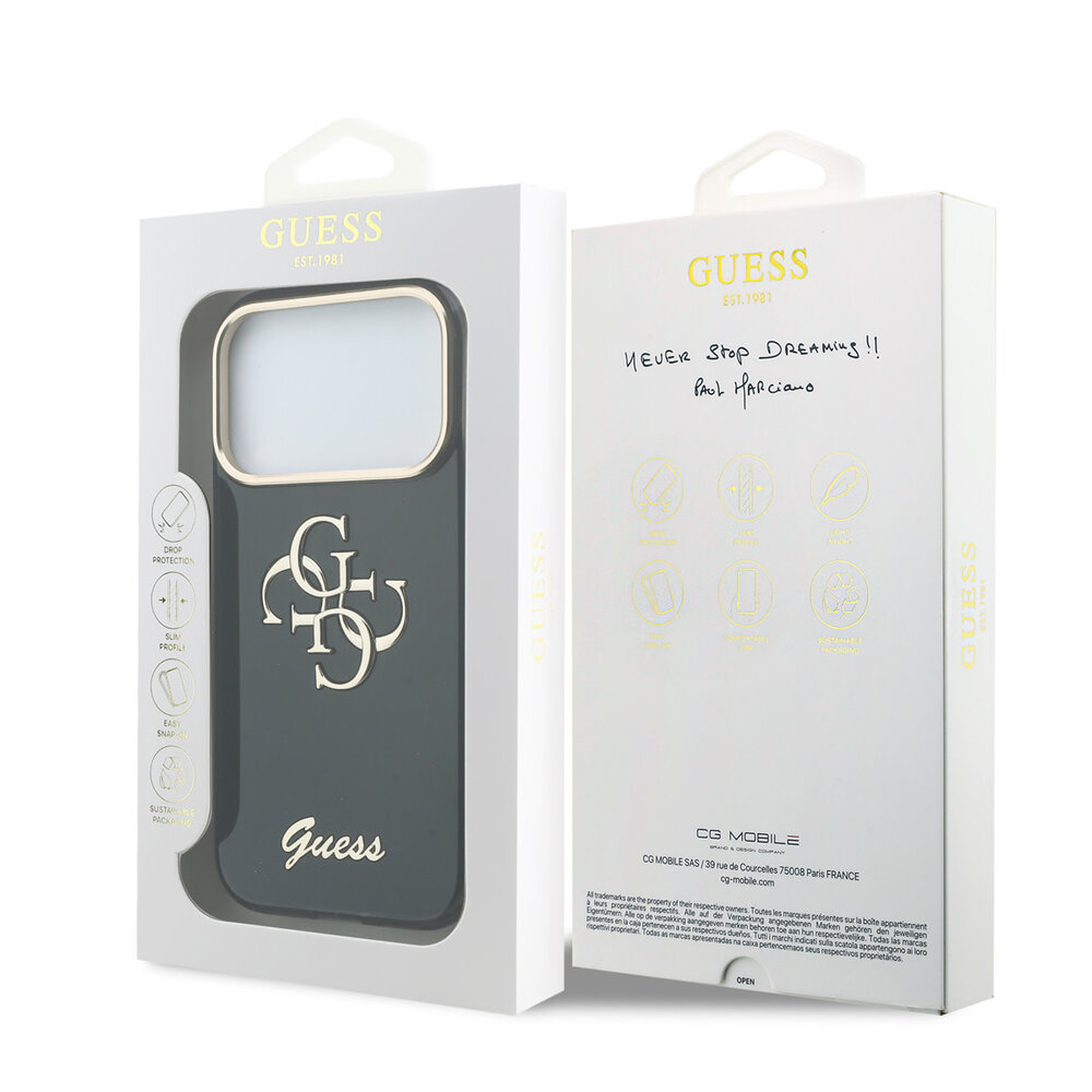 Guess Guess iPhone 18 Pro Back-Cover hul - HC IML 4G Script Metal - Schwarz