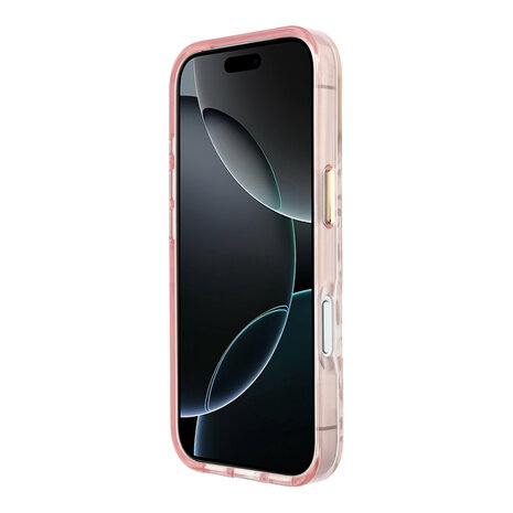 Guess Guess iPhone 18 Pro Back-Cover hul - HC Magsafe IML Leopard Glitter Triangle Logo - Rosa Guess Guess iPhone 18 Pro Back-Cover hul - HC Magsafe IML Leopard Glitter Triangle Logo - Rosa