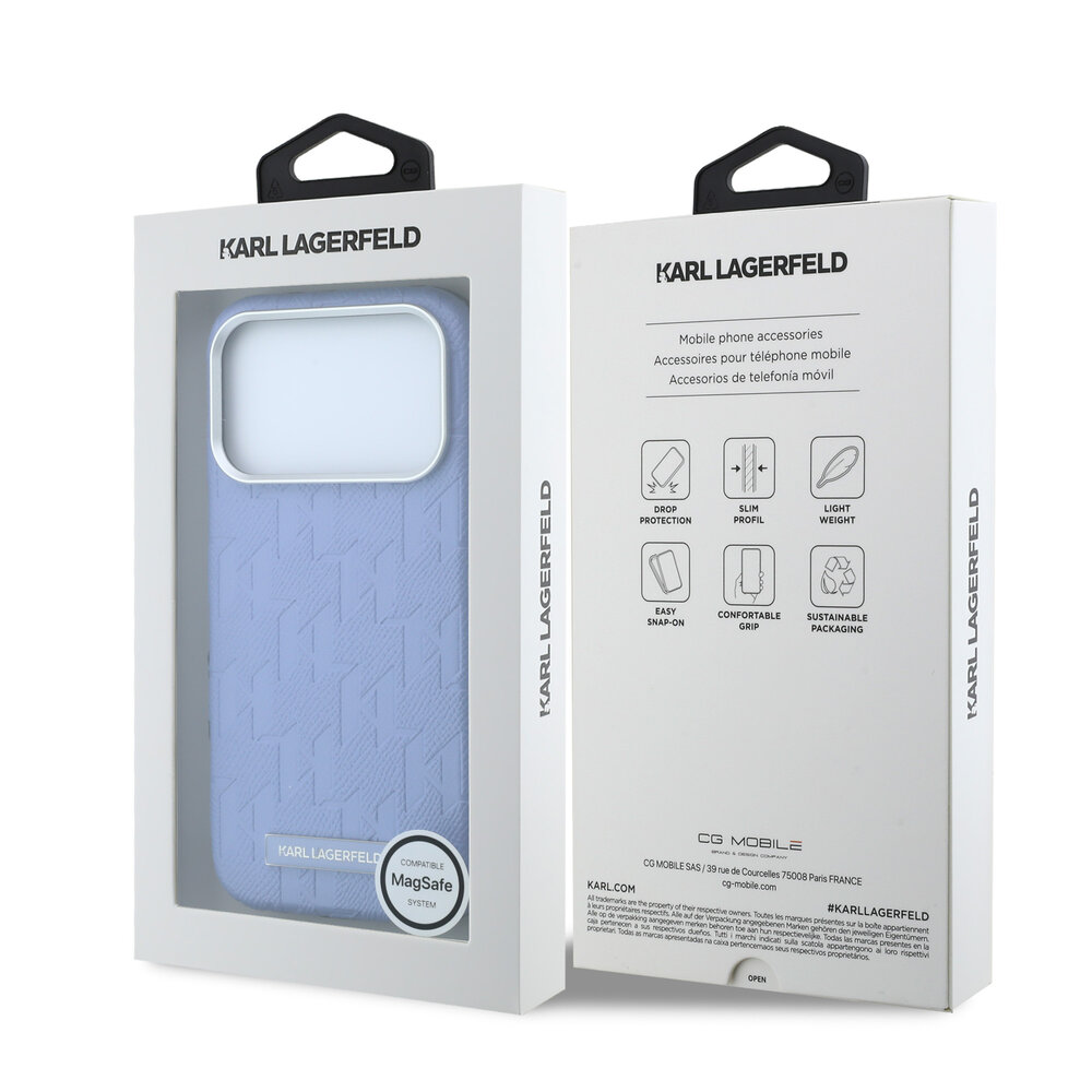 Karl Lagerfeld Karl Lagerfeld iPhone 18 Pro Max Back-Cover hul - HC Magsafe SW Grained PU HS Mono Resin Logo - Hellblau