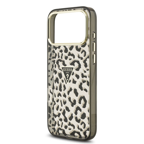 Guess Guess iPhone 18 Pro Max Back cover case - HC Magsafe IML Leopard Glitter Triangle Logo - Black Guess Guess iPhone 18 Pro Max Back cover case - HC Magsafe IML Leopard Glitter Triangle Logo - Black