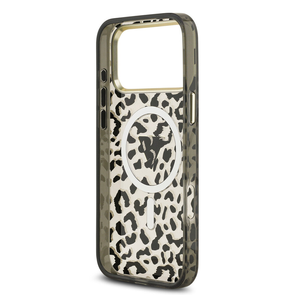 Guess Guess iPhone 18 Pro Max Back cover case - HC Magsafe IML Leopard Glitter Triangle Logo - Black Guess Guess iPhone 18 Pro Max Back cover case - HC Magsafe IML Leopard Glitter Triangle Logo - Black