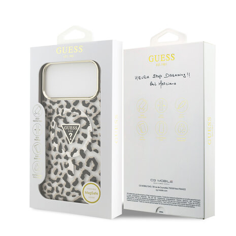 Guess Guess iPhone 18 Pro Max Back cover case - HC Magsafe IML Leopard Glitter Triangle Logo - Black Guess Guess iPhone 18 Pro Max Back cover case - HC Magsafe IML Leopard Glitter Triangle Logo - Black