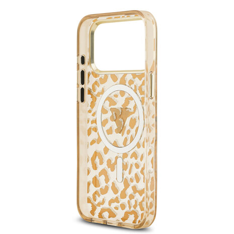 Guess Guess iPhone 18 Pro Max Back-Cover hul - HC Magsafe IML Leopard Glitter Triangle - Braun