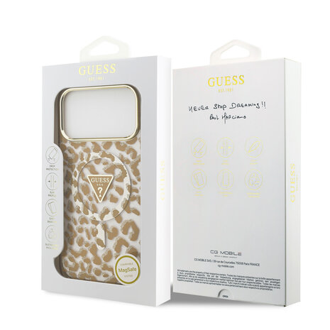 Guess Guess iPhone 18 Pro Max Back-Cover hul - HC Magsafe IML Leopard Glitter Triangle - Braun