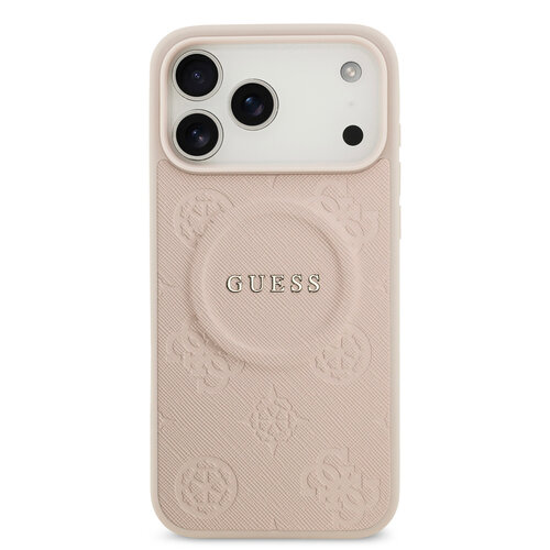 Guess Guess iPhone 17 Pro/iPhone 18 Pro Hartschalenhülle MagSafe PU geprägtes Pfingstrosenmotiv - Rosa