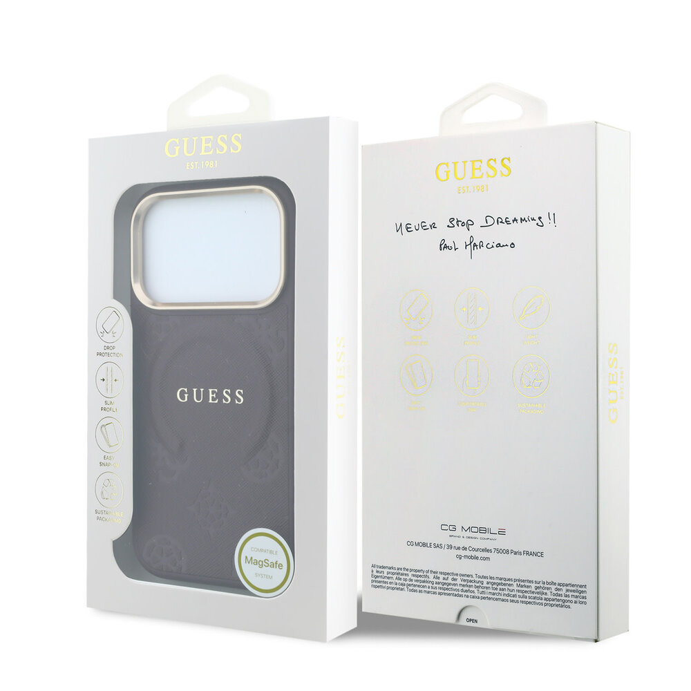 Guess Guess iPhone 18 Pro Max Backcover hoesje - HC Magsafe Saffiano HS Peony & Ring - Burgundy Guess Guess iPhone 18 Pro Max Backcover hoesje - HC Magsafe Saffiano HS Peony & Ring - Burgundy