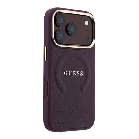 Guess Guess iPhone 18 Pro Max Back cover case - HC Magsafe Saffiano HS Peony & Ring - Burgundy