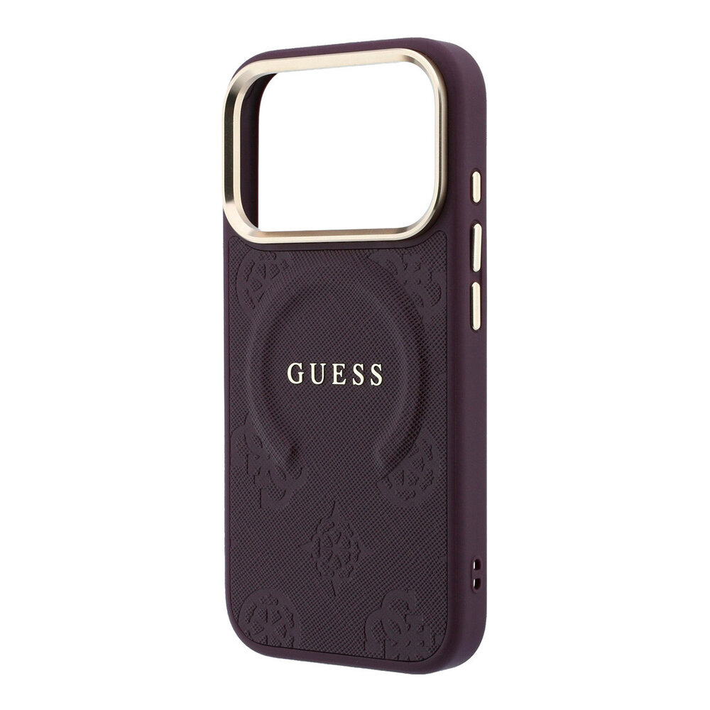 Guess Guess iPhone 18 Pro Max Back cover case - HC Magsafe Saffiano HS Peony & Ring - Burgundy